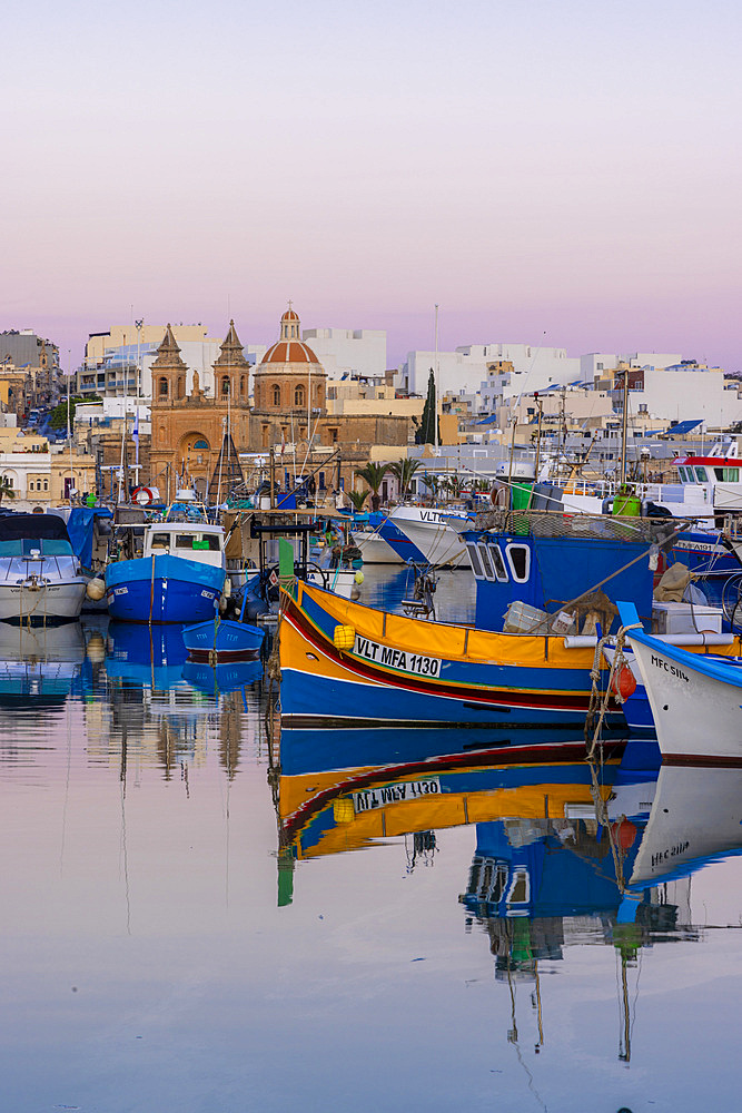 Parish Church of Our Lady of Pompei and Fishing Harbour, Marsaxlokk, Malta, Southern Europe