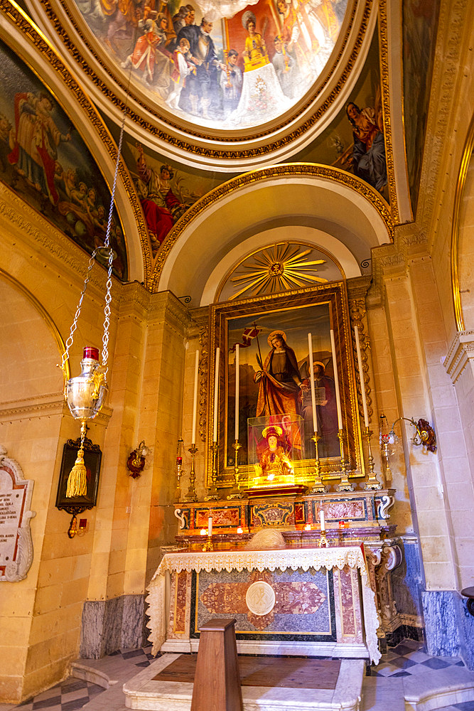 The Interior of The Cathedral of the Assumption of the Blessed Virgin Mary into Heaven, Cittadella of Victoria, Gozo, Malta, Southern Europe