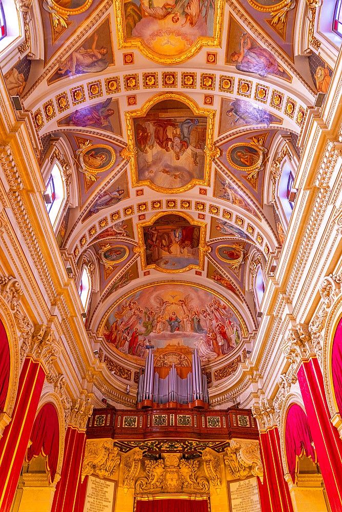 The Interior of The Cathedral of the Assumption of the Blessed Virgin Mary into Heaven, Cittadella of Victoria, Gozo, Malta, Southern Europe