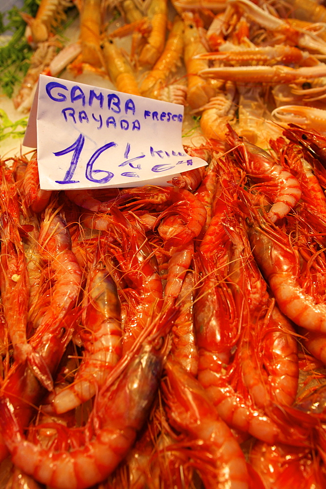 Prawns in Mercado Central (Central Market), Valencia, Spain, Europe