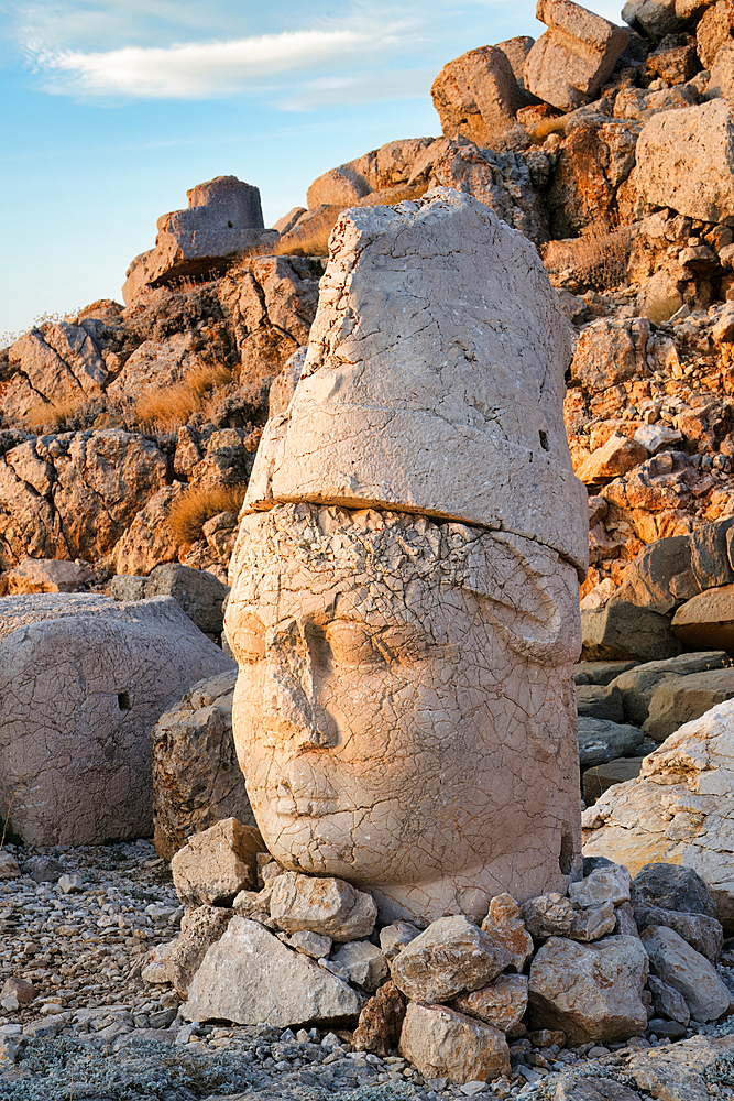 Apollo statue near the Commagene King Antiochus I tomb on the top of Mount Nemrut, UNESCO World Heritage Site, Adiyaman province, Turkey, Asia Minor, Asia