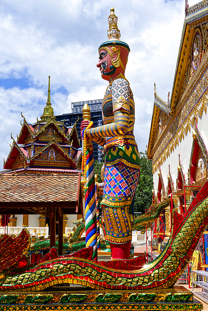 Reclining Buddha Wat Chaiyamangalaram Thai Buddhist Temple, Statue of Devas and Yakshas guarding the temple, George Town, Penang, Malaysia