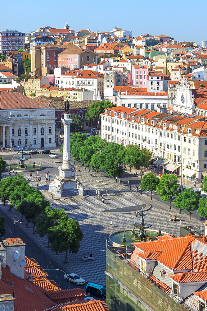 Aerial view of Rossio Square, Baixa, Lisbon, Portugal, Europe 