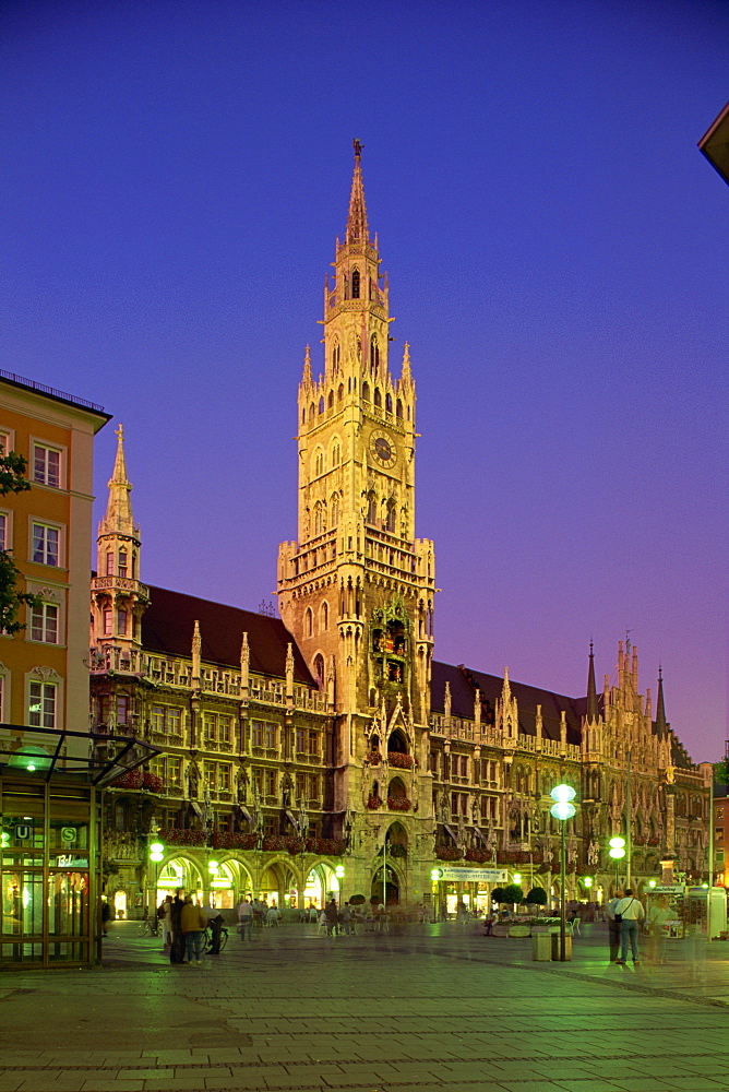 The Town Hall at night in the city of Munich, Bavaria, Germany, Europe