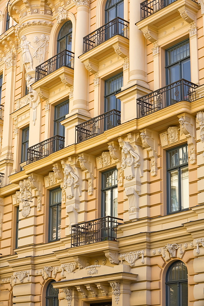 Art Nouveau style architecture (Jugendstil) designed by Mikhail Eisenstein, Riga, Latvia, Europe