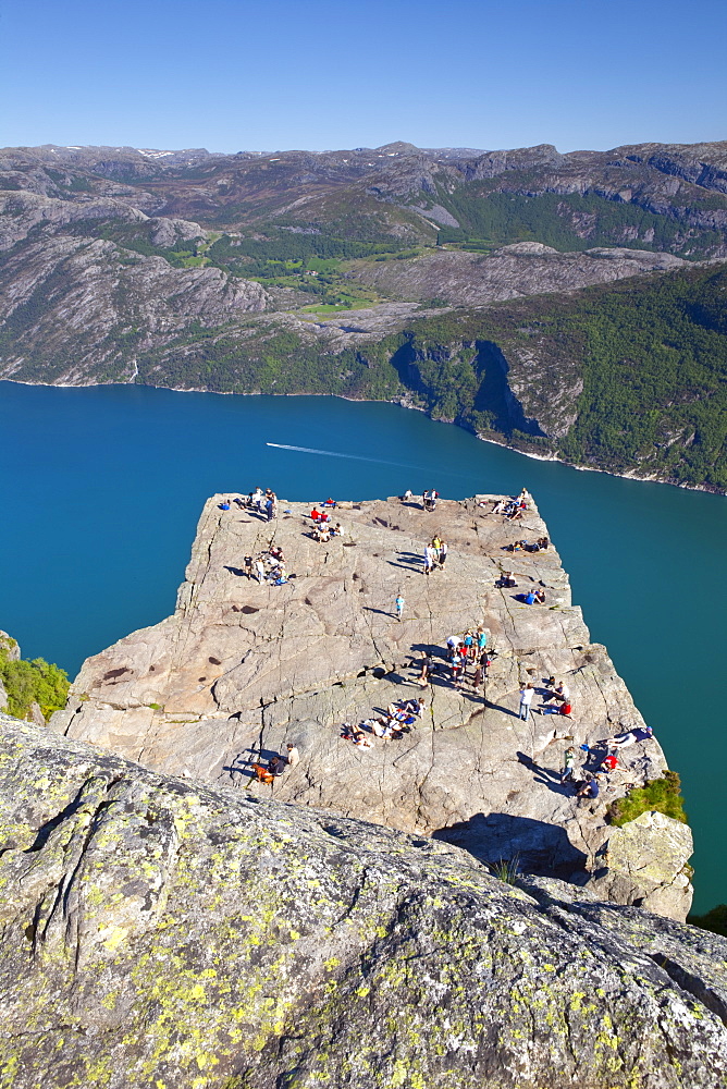 View over the Light Fjord from Preikestolen (Pulpit Rock), Light Fjord, Ryfylke, Rogaland, Norway, Scandinavia, Europe