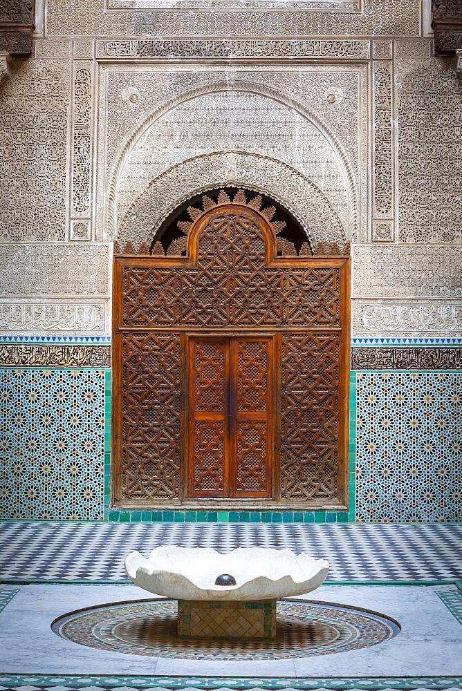 The ornate interior of Madersa Bou Inania, Fes el Bali, UNESCO World Heritage Site, Fez, Morocco, North Africa, Africa