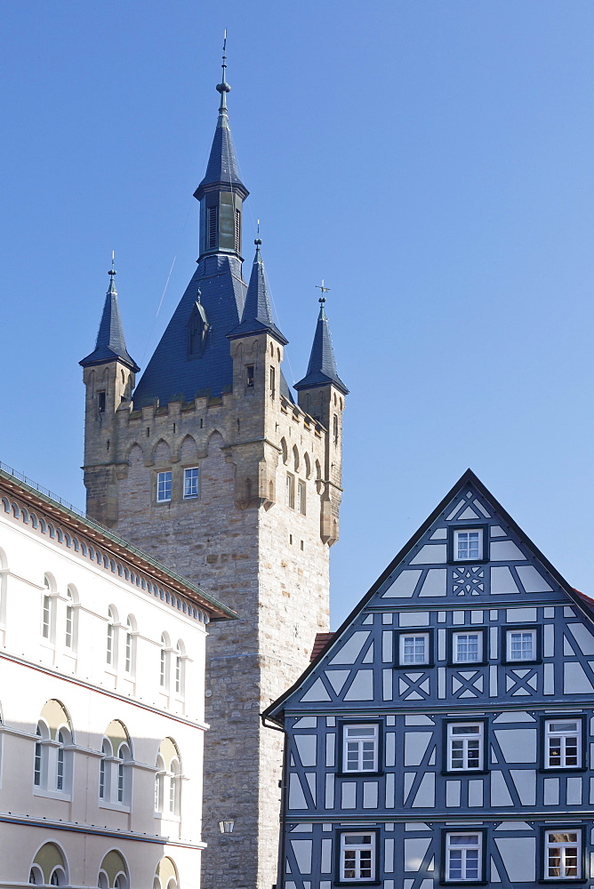 Old town with Blauer Turm Tower, Bad Wimpfen, Neckartal Valley, Baden Wurttemberg, Germany, Europe