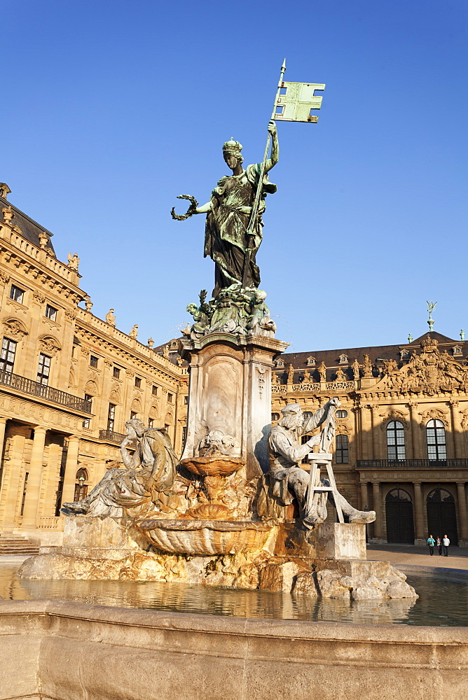 Residenz, Baroque Palace, built by Balthasar Neumann, Franconia Fountain, UNESCO World Heritage Site, Wurzburg, Franconia, Bavaria, Germany, Europe