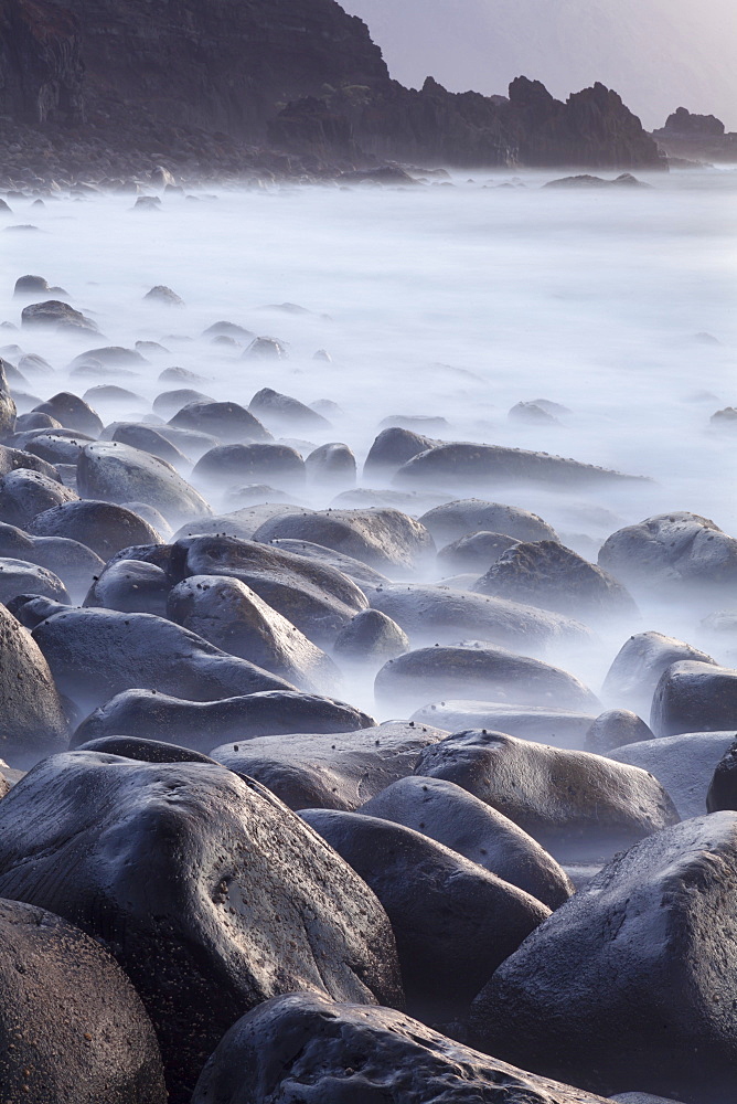 Basalt boulders in the ocean, El Golfo, UNESCO Biosphere Reserve, El Hierro, Canary Islands, Spain, Atlantic, Europe