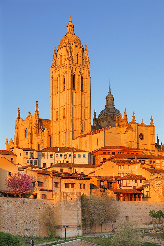 Cathedral at sunset, UNESCO World Heritage Site, Segovia, Castillia y Leon, Spain, Europe