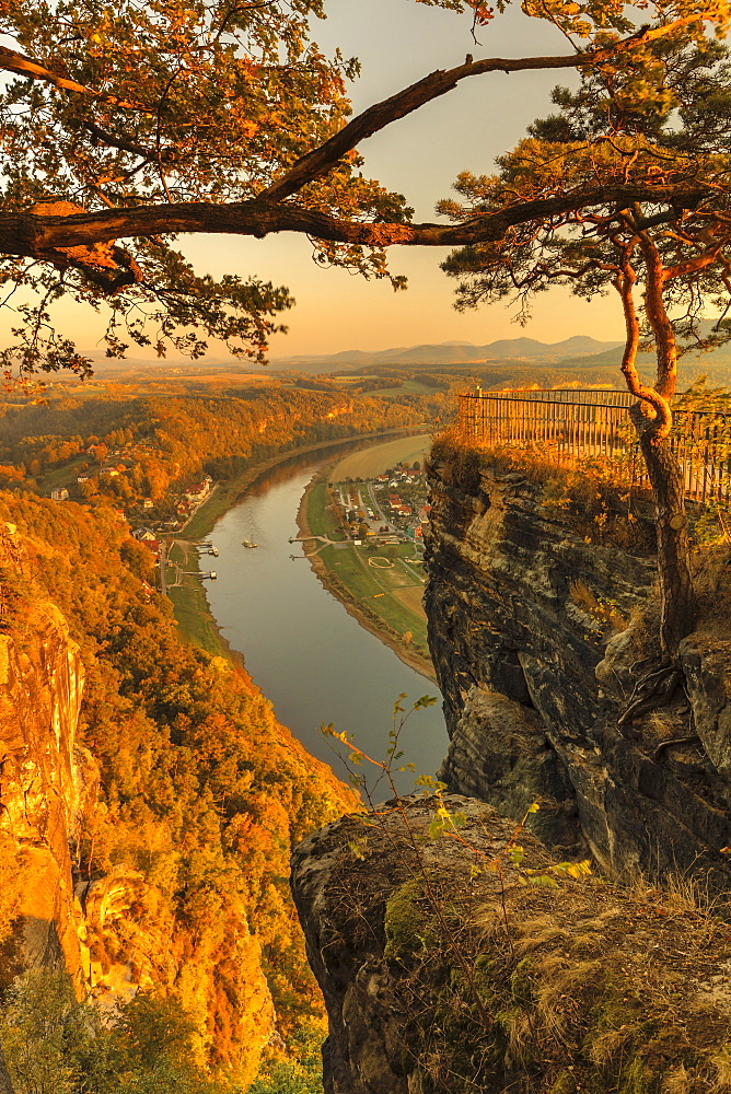 View of Elbe river from Bastei in Elbe Sandstone Mountains, Germany, Europe