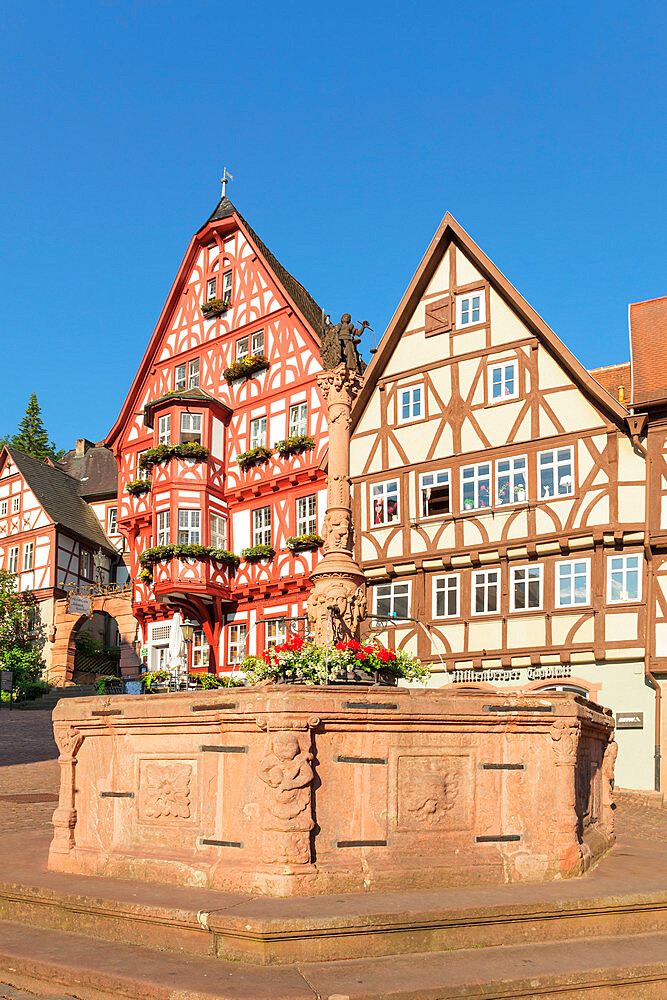 Half-timbered houses on the market square, Miltenberg, Lower Franconia, Bavaria, Germany, Europe