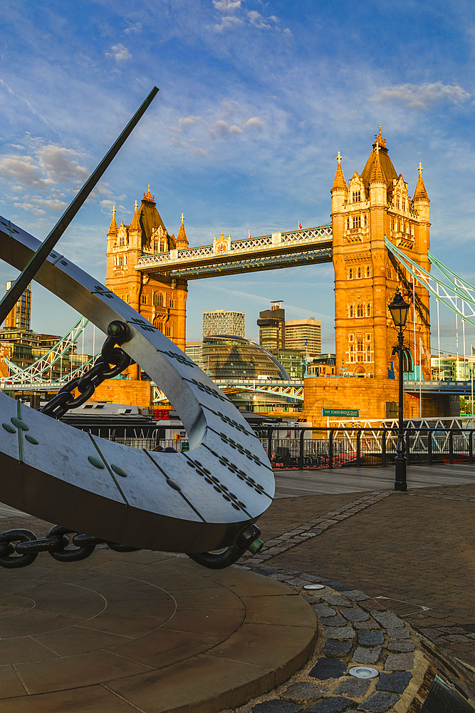 Tower Bridge and sundial, London, England,