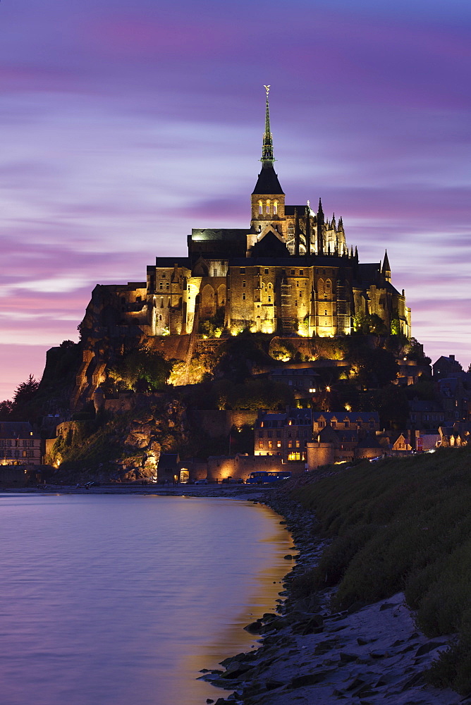 Mont Saint Michel at sunset, UNESCO World Heritage Site, Department Manche, Basse Normandy, France, Europe