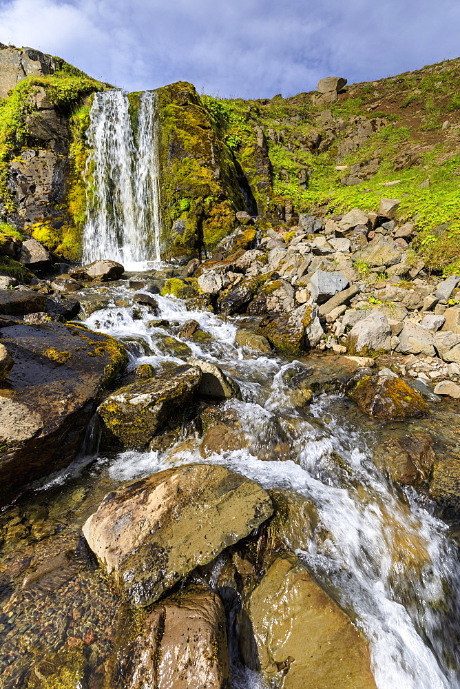 Waterfall in Hvanneyrarskal, Iceland, Europe