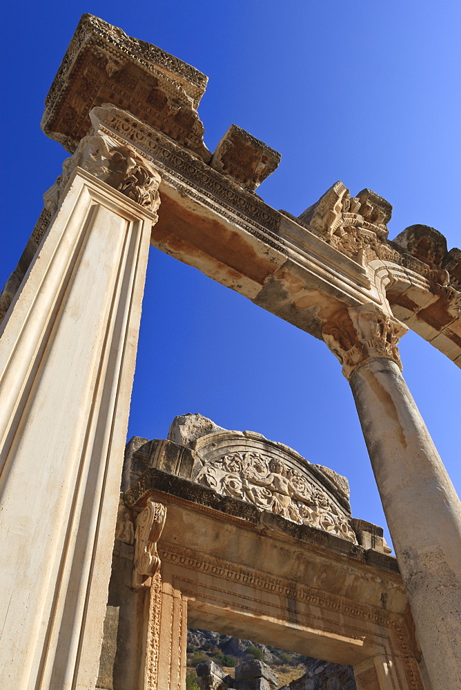 Detail of the Temple of Hadrian, Roman ruins of ancient Ephesus, near Kusadasi, Anatolia, Turkey, Asia Minor, Eurasia