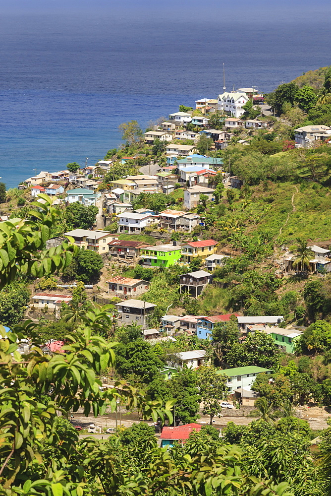 Hillside village by the sea, St. Lucia, Windward Islands, West Indies, Caribbean, Central America