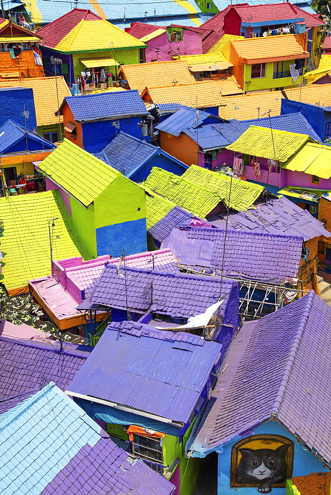 The brightly painted Warna-warni kampong or shanty town (slum), Malang, Java, Indonesia, Southeast Asia, Asia