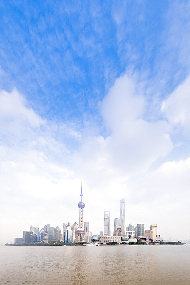 The Shanghai city skyline with the Oriental Pearl TV Tower, the Shanghai Tower and the Shanghai World Financial Center, Pudong, Shanghai, China, Asia