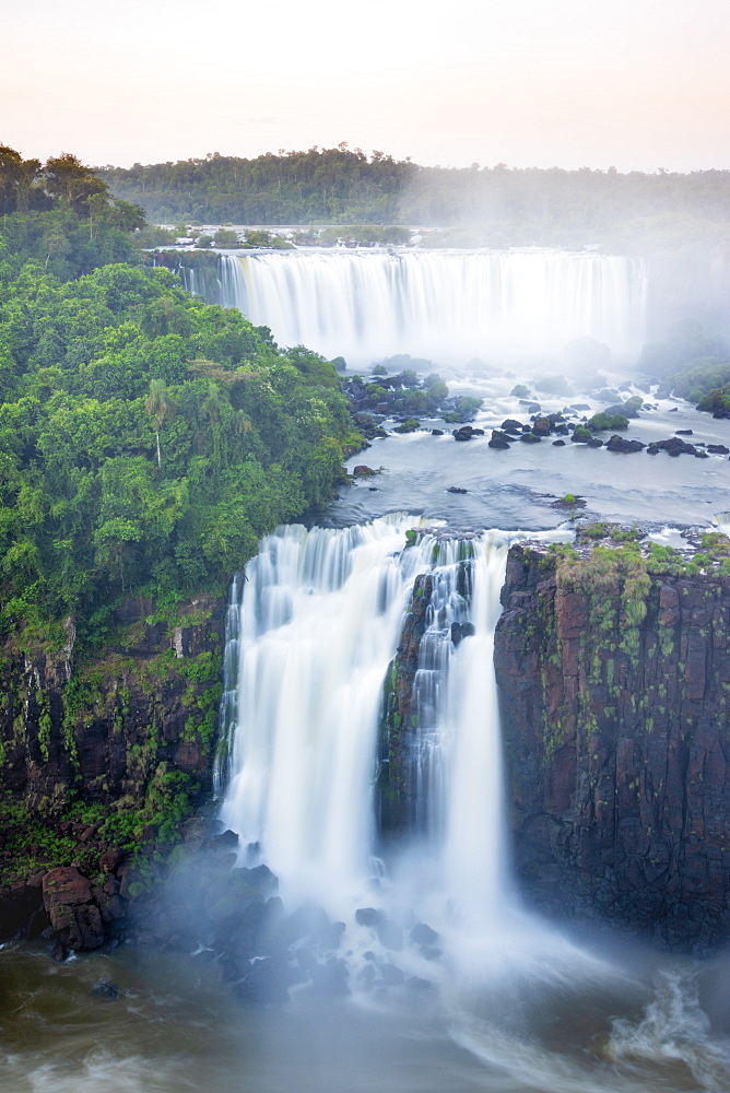 View of the Iguassu waterfalls and river, Iguazu Falls (Foz de Iguacu), UNESCO World Heritage Site, Parana, Brazil, South America