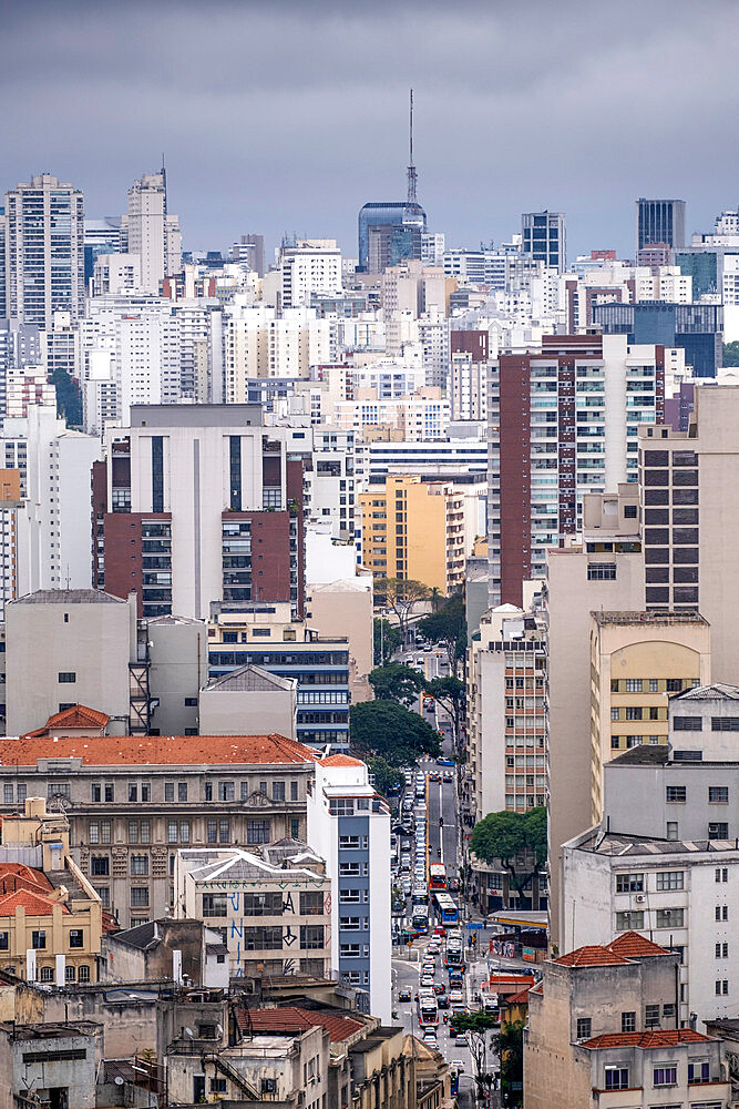 Concrete apartment blocks and commercial office buildings in the downtown financial district, Sao Paulo, Brazil, South America