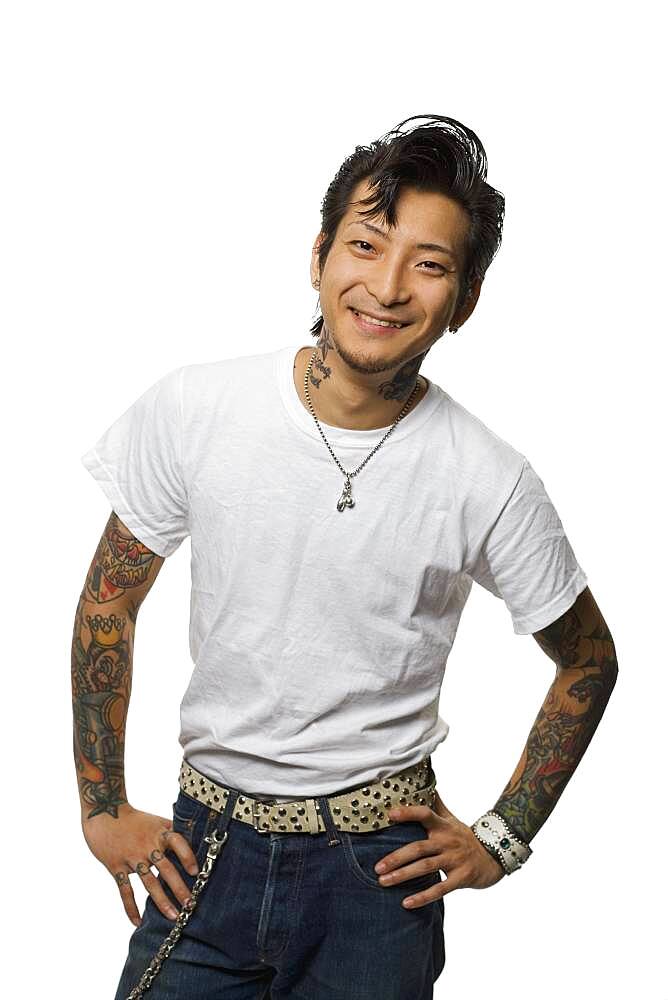 Asian man in rockabilly clothing