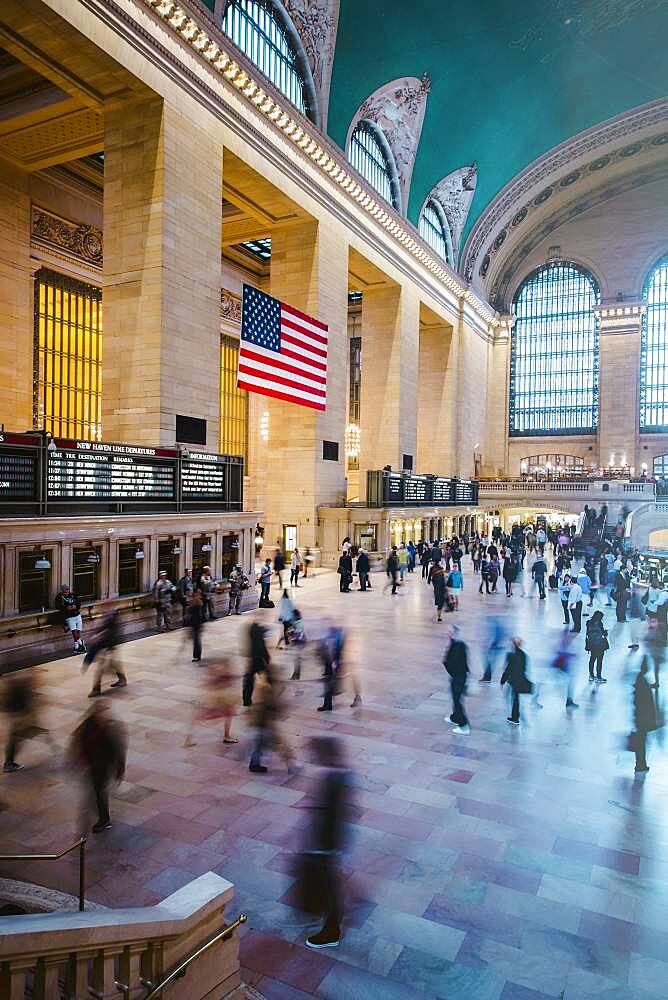 Blurred view of people in train station, New York, New York, United States