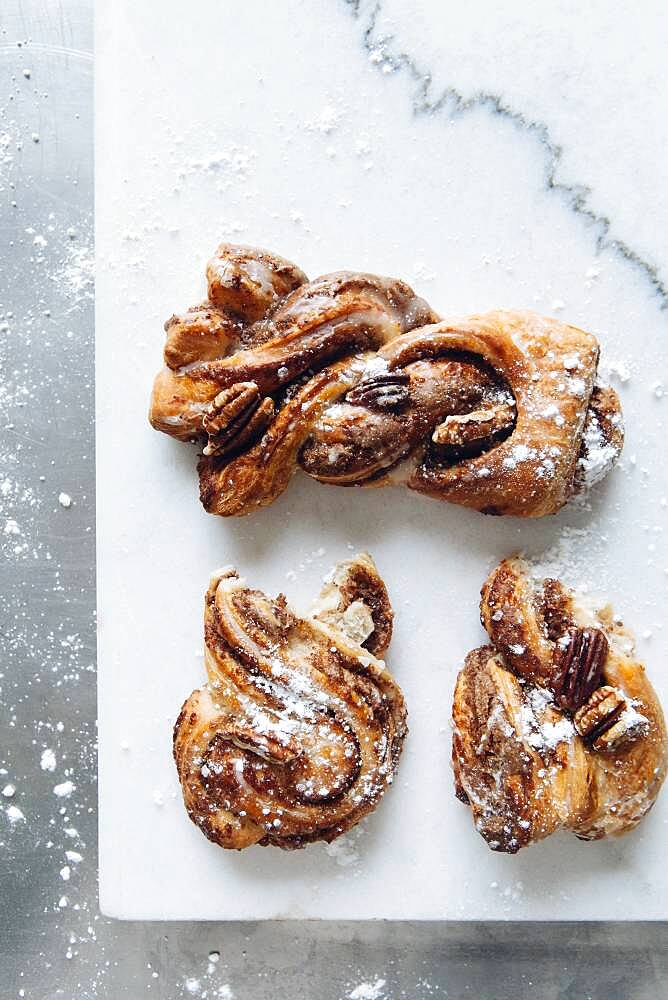 Close up of pecan twist dessert