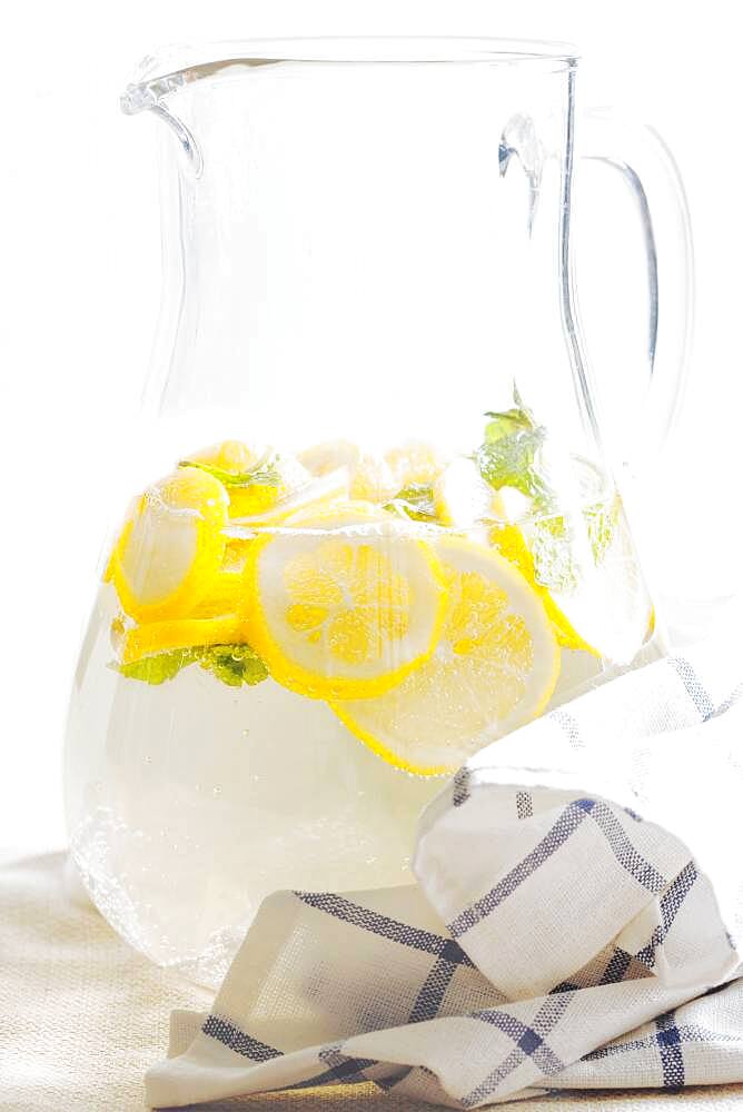 Pitcher of herbal lemon water