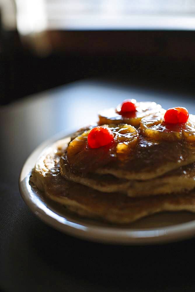 Close up of plate of pancakes