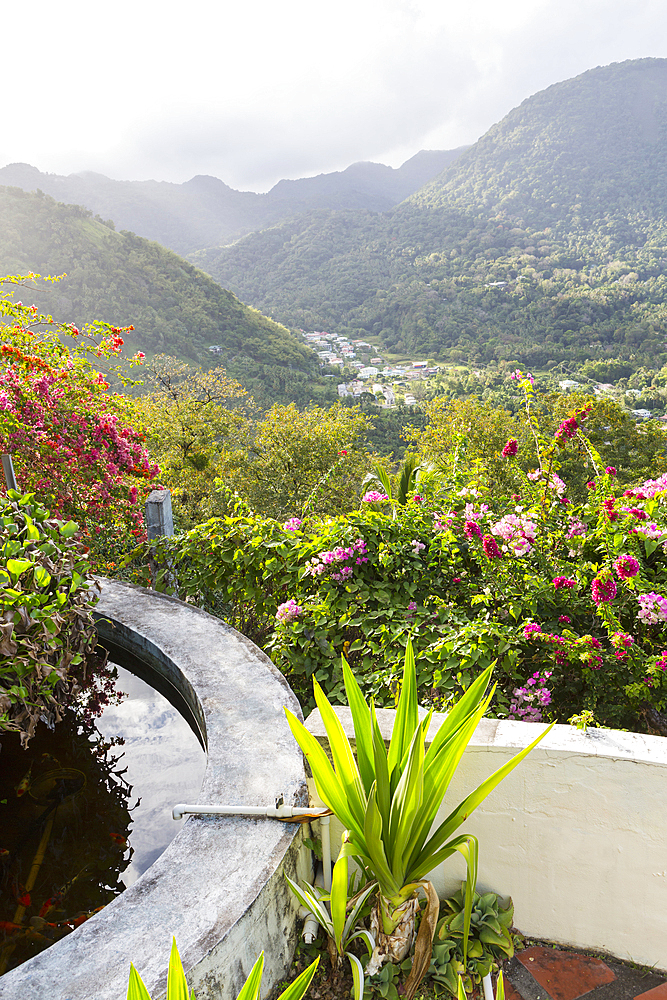 Scenic view of valley and mountains