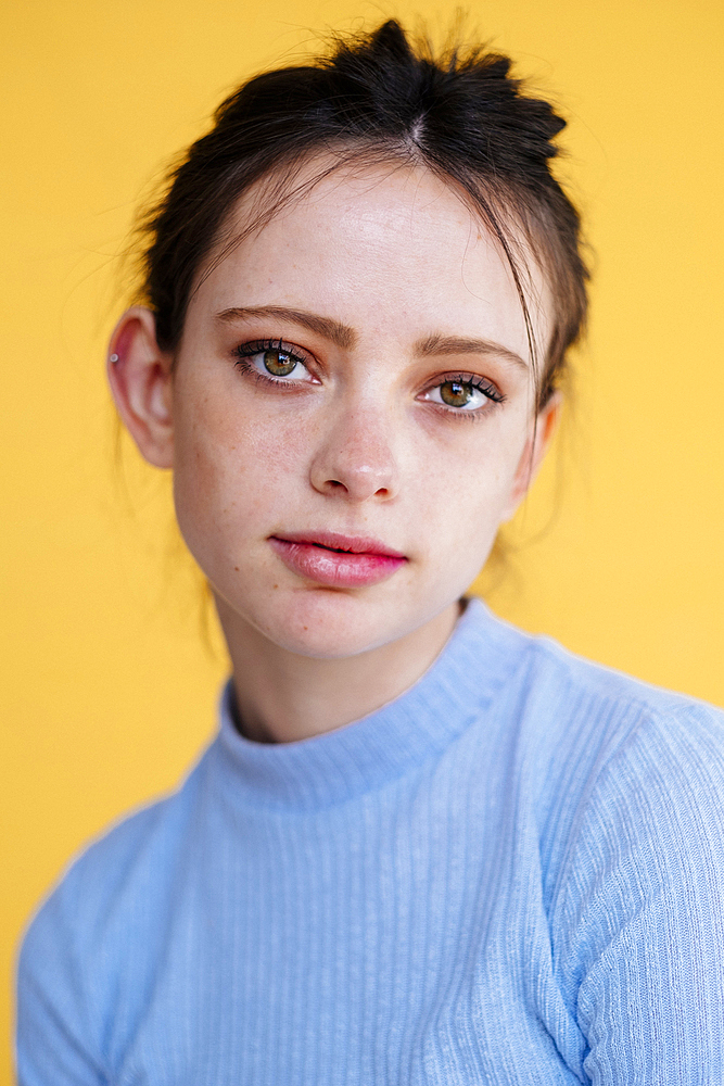 Portrait of serious Caucasian woman