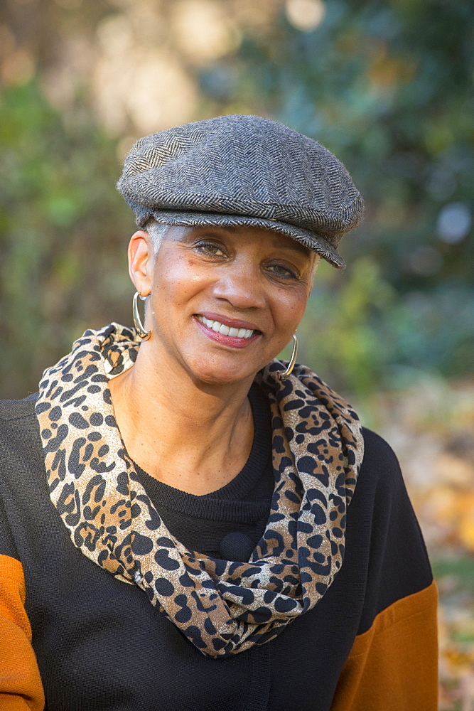 Portrait of African American woman smiling outdoors