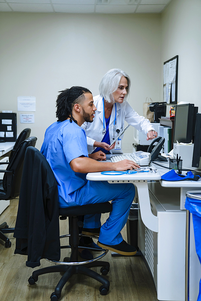 Doctor and nurse using computer