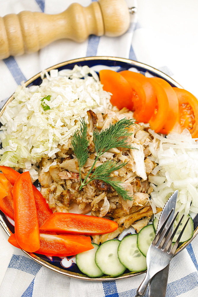 Garnish on meat and vegetable plate