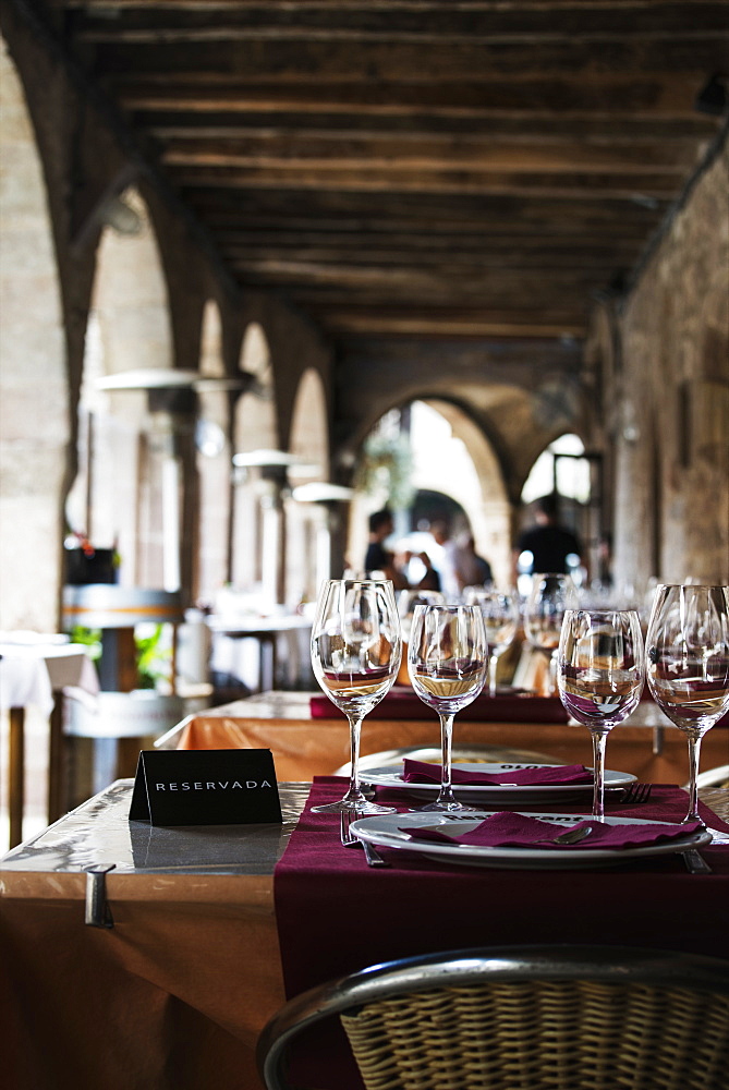 Wine glasses on reserved table