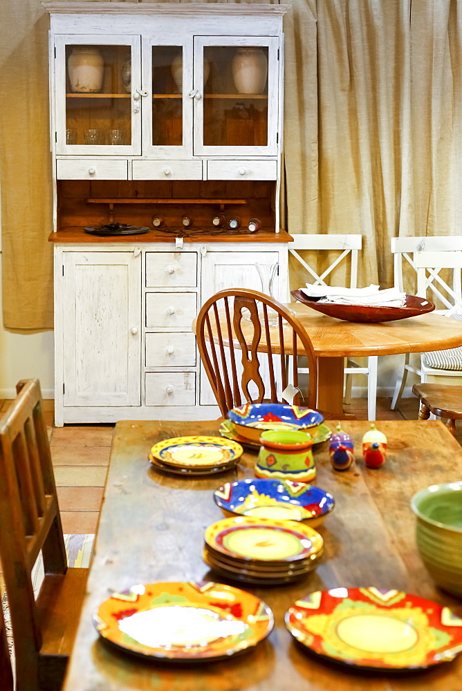 Multicolor plates on table