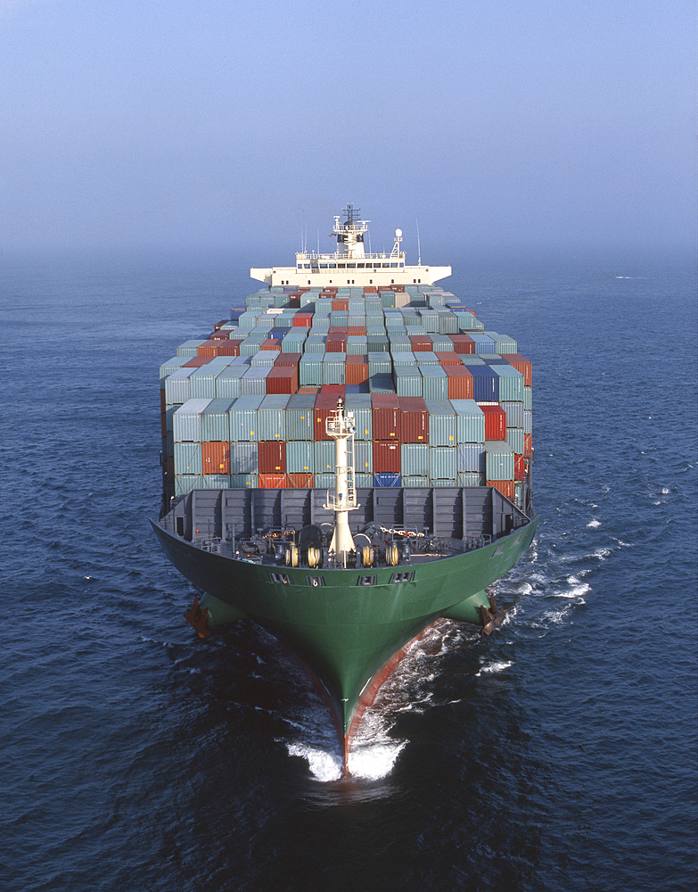 Cargo containers on freighter in ocean