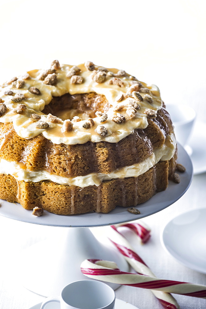 Candy canes and pumpkin caramel bundt cake