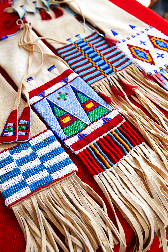 Traditional beaded purses on table