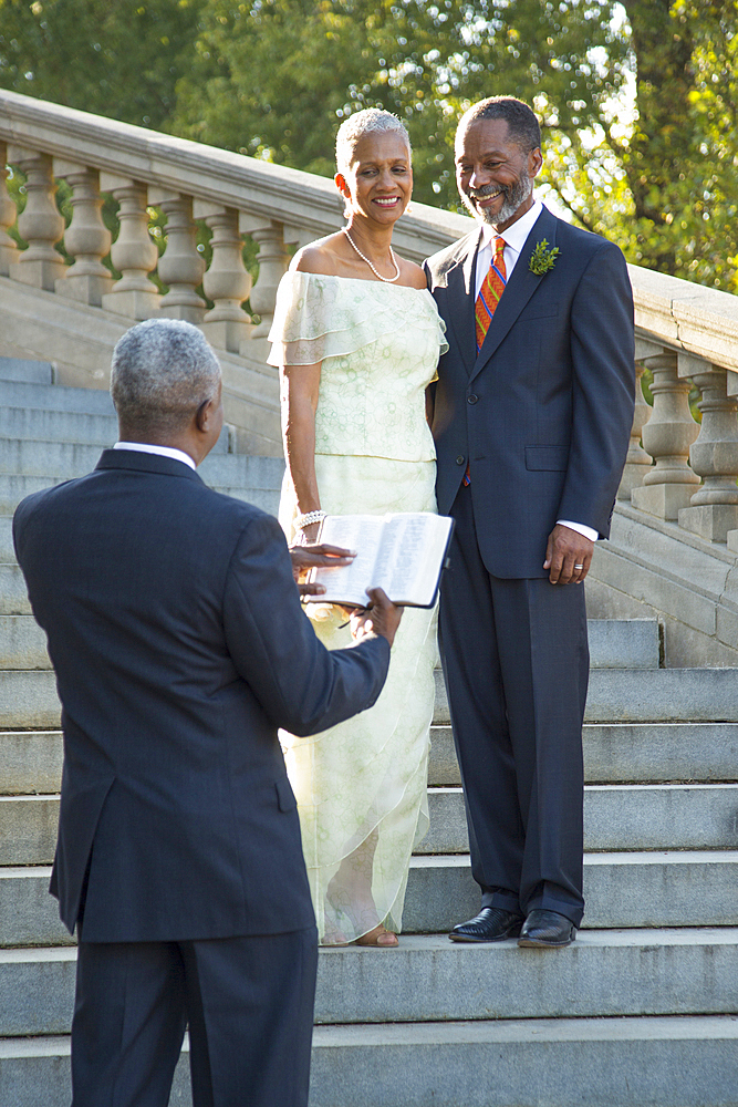 Wedding ceremony on stone staircase