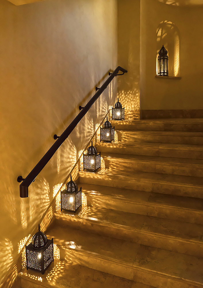 Lanterns illuminating staircase