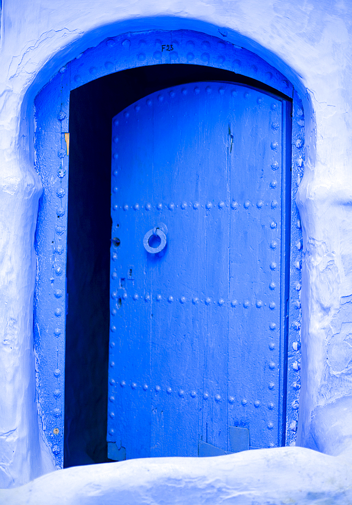 Open blue metal door