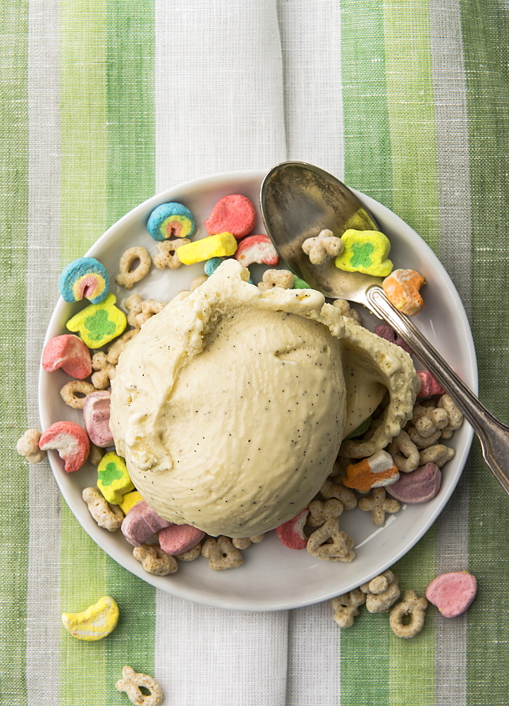 Ice cream on plate with cereal