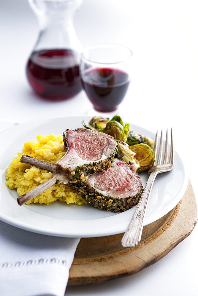 Lamb chops with brussels sprouts and red wine