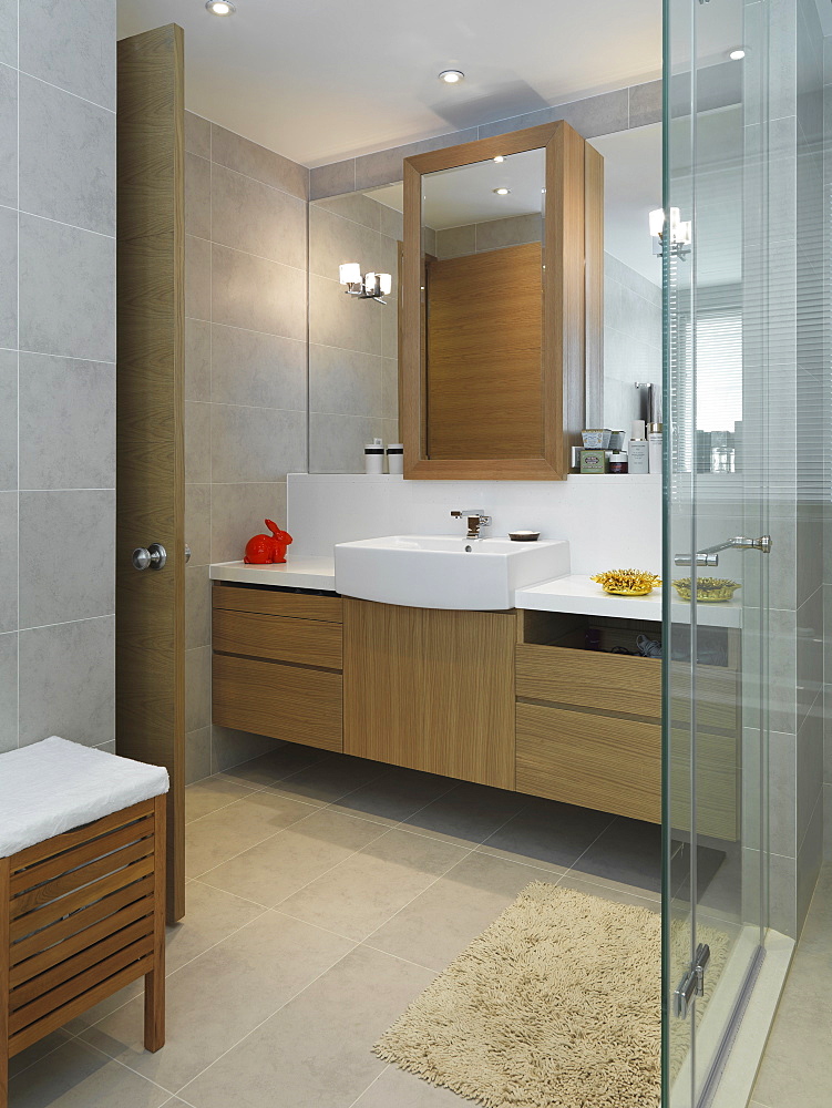 Countertop and sink in modern bathroom