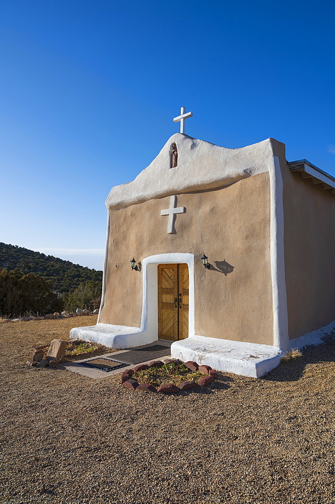 USA, New Mexico, Golden, Facade of San Francisco de Asis Church