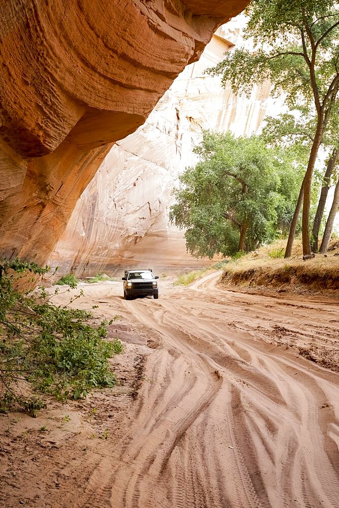 United States, Navajo Nation, Arizona, Chinle, Canyon, Car in Canyon De Chelly National Park