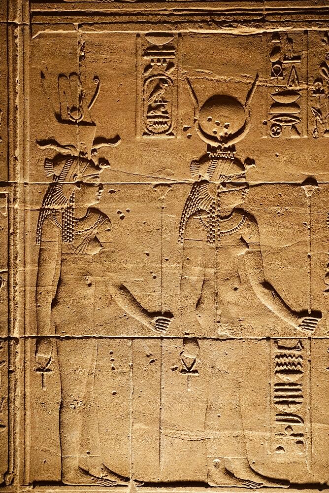 Egypt, Island of Philea, Close-up of bas relief in Temple of Isis